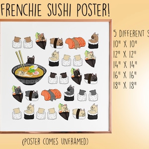 FRENCHIE POSTER: Chubby French Bulldog SUSHI Art su poster di qualità museale, Kawaii Art di Bark&Run!