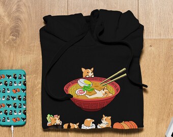 CORGI Hoodie, UNISEX Hoodie. Sushi and Ramen Kawaii Style of Pembroke Welsh Corgi Dog.