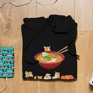 CORGI Hoodie, UNISEX Hoodie. Sushi and Ramen Kawaii Style of Pembroke Welsh Corgi Dog. image 1