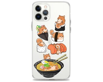 POMERANIAN iPHONE CASE, Funny Sushi Chubby Style Illustrations of a Pomeranian Dog on Premium Transparent Phone Case