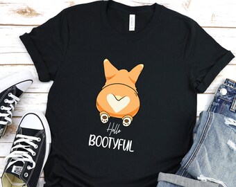 Corgis T-Shirt, UNISEX. Süße Corgis Butt Illustration auf einem Bella + Canvas 3001 T-shirt (100% Baumwolle). "Hallo Beute"