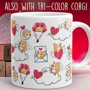 CORGI VALENTINE MUG: Chubby Pembroke Welsh Corgi Art for valentine's day on White Glossy Ceramic Mug, Kawaii Art By Bark&Run!