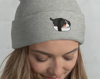 BERNESE BEANIE Hat, Winter Hat, Sushi Kawaii Bernese. Embroidered Hat. Original Art by Bark&Run!