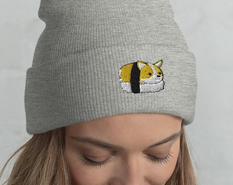 CORGI BEANIE Hat, Winter Hat, Sushi Kawaii Pembroke Welsh Corgi. Embroidered Hat. Original Art by Bark&Run!
