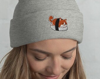 SHIBA-INU BEANIE Hat, Winter Hat, Sushi Kawaii Shiba-Inu. Embroidered Hat. Original Art by Bark&Run!