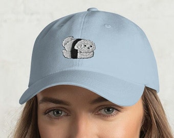 MALTESE HAT, 100% chino cotton twill, Embroidary Design of Cute Chubby Sushi Maltese Dog on Dad Styled Hat, Unisex. Original Kawaii Art