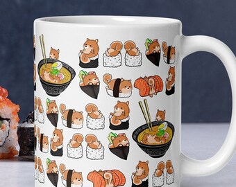 CANECA POMERANIAN: Chubby Pomeranian Sushi Art em caneca de café de cerâmica branca brilhante. Arte Kawaii por Bark&Run!