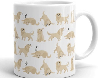 Golden Retriever Mug: Cute Retriever Illustrations on White Glossy Ceramic Mug. Original Art By Bark&Run!