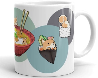 Shiba Inu Mug, Akita Inu Mug: Chubby Shiba Inu or Akita Inu Sushi Illustrations