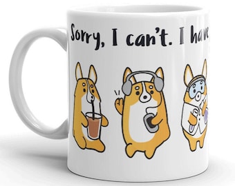 CANECA CORGI, Arte Chubby Style de Pembroke Welsh Corgi Dog, impressa em uma caneca de café de cerâmica premium.