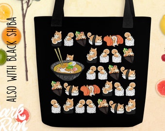SHIBA TOTE BAG: Cool design of Chubby Shiba Inu Sushi. Original Art By Bark&Run!