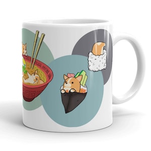 Corgi Mug: Chubby Pembroke Welsh Corgi Sushi Art on White Glossy Ceramic Mug, Kawaii Art By Bark&Run