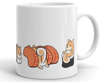 Shiba Inu Mug: Chubby Funny Shiba Inu Sushi Illustrations