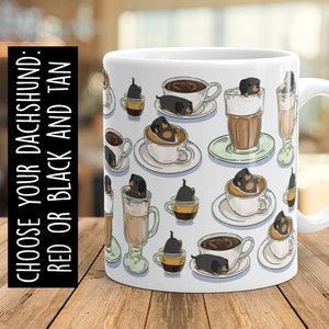 DACHSHUND MUG Chubby Dachshund Coffee Art on White Glossy Ceramic Mug Red or Black and Tan Doxie Kawaii Art By Bark&Run! DACHSHUND MUG Chubby Dachshund Coffee Art on White Glossy Ceramic Mug Red or Black and Tan Doxie Kawaii Art By Bark&Run!