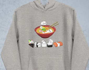 MALTESE HOODIE, UNISEX Hoodie. Sushi and Ramen Kawaii Style of Maltese Dog.