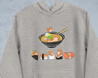 POMERANIAN HOODIE, UNISEX Hoodie. Sushi and Ramen Kawaii Style of Pomeranian Dog.