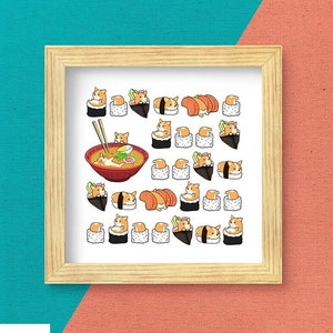 CORGI POSTER: Chubby Pembroke Welsh Corgi SUSHI Art on Museum-quality Posters, Kawaii Art by Bark&Run!