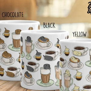 LABRADOR TASSE: Chubby Labrador Retriever Coffee Pattren Art on Coffee Mug. Yellow Lab, Chocolate Lab, Black Lab. Kawaii Art By Bark&Run!