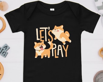 Shiba Inu / Akita Inu Onesie, Bella+Canvas Cute Baby Bodysuit With Shiba Inu / Akita Inu Dog Illustrations