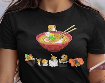 BEAGLE SHIRT, 100% Cotton, Unisex. Sushi and Ramen Chubby Style Art of Beagle Dog, Kawaii Art by Bark&Run!!
