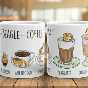 BEAGLE MUG: Chubby Beagle Art on White Glossy Ceramic Coffee Mug, Kawaii Art By Bark&Run image 1