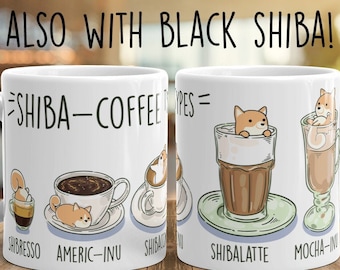 SHIBA INU mug: Chubby Shiba Inu COFFEE Art on White Glossy Ceramic Mug, Kawaii Art By Bark&Run!