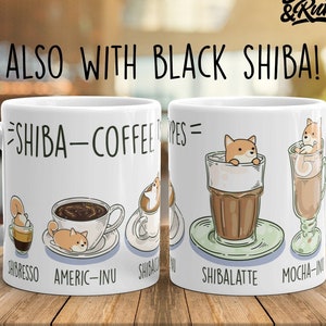 SHIBA INU mug: Chubby Shiba Inu COFFEE Art on White Glossy Ceramic Mug, Kawaii Art By Bark&Run!