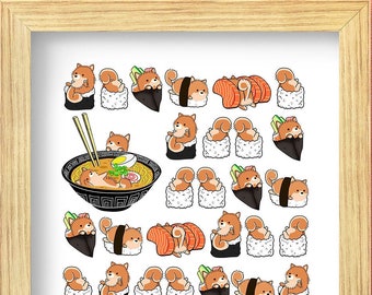 POMERANIAN POSTER: Chubby Pomeranian SUSHI Art on Museum-quality Posters, Kawaii Art by Bark&Run!