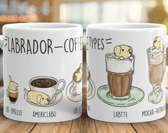 LABRADOR MUG: Chubby Labrador Retriever Coffee Art on White Glossy Ceramic Mug, Kawaii Art By Bark&Run