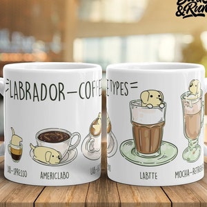LABRADOR MUG: Chubby Labrador Retriever Coffee Art on White Glossy Ceramic Mug, Kawaii Art By Bark&Run