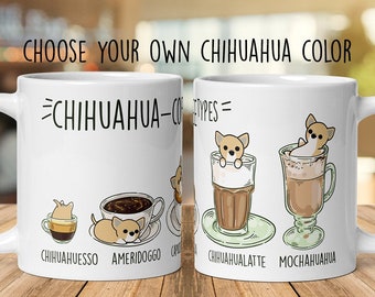 CHIHUAHUA COFFEE MUG: Chihuahua coffee Art on White Glossy Ceramic Mug, Kawaii Art By Bark&Run!
