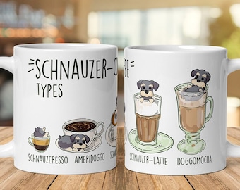 SCHNAUZER MUG: Schnauzer COFFEE Art on White Glossy Ceramic Mug, Kawaii Art By Bark&Run!