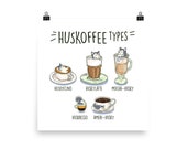 HUSKY POSTER Husky Coffee Art on Museum-quality Posters, Kawaii Art by Bark Run