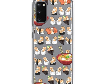 Shiba Inu / Akita Inu Samsung Case, Funny Sushi Chubby Style Illustrations of Shiba/Akita Inu Dog on Premium Phone Case