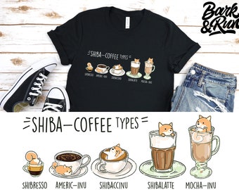 SHIBA INU SHIRT, 100% Cotton, Unisex. Chubby Style Art of Shiba Inu, Kawaii Coffee Art by Bark&Run!