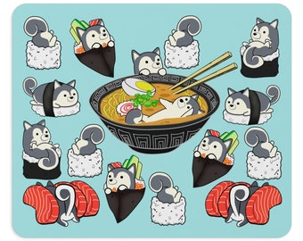 HUSKY MOUSE PAD Chubby Husky Sushi Original Design by Bark&Run, Husky Lovers Gift, Desk Accessory