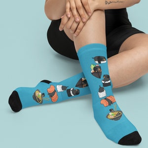 DACHSHUND SOCKS, Cute Chubby Doxie Sushi Print, Fun Wiener Dog Socks, Gift for Dachshund Lover, Cozy Footwear, Unique Design by Bark&Run!