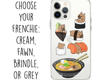 FRENCH BULLDOG iPhone CASE, Cute Sushi Chubby Style Illustrations of Frenchies on Premium Transparent Phone Case