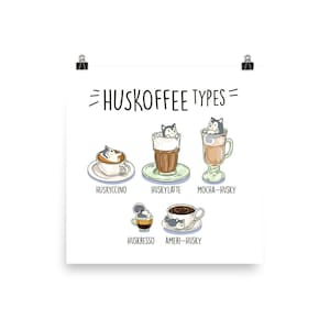 HUSKY POSTER: Husky Coffee Art on Museum-Qualität Poster, Kawaii Art by Bark&Run!