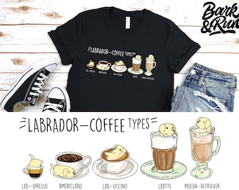 LABRADOR SHIRT, Unisex. Chubby Style Art of Labrador Retriever, Kawaii Coffee Art by Bark&Run!