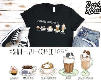 SHIH TZU SHIRT, Unisex. Chubby Style Art of Shih Tzu, Kawaii Coffee Art by Bark&Run!
