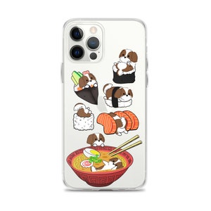 SHIH-TZU iPHONE CASE, Sushi Chubby Style Illustrations of  Shih-Tzu on Premium Transparent Phone Case