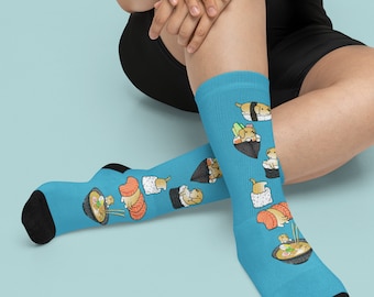 GOLDEN SOCKS, Cute Chubby Golden Retriever Sushi Print, Gift for Golden Retriever Dog Lover, Cozy Footwear, Unique Design by Bark&Run!