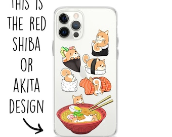 SHIBA / AKITA iPhone CASE, Sushi Chubby Style Illustrations of a Shiba Inu / Akita on Premium Transparent Phone Case