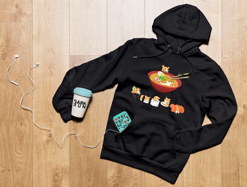 CORGI Hoodie, UNISEX Hoodie. Sushi and Ramen Kawaii Style of Pembroke Welsh Corgi Dog. image 2