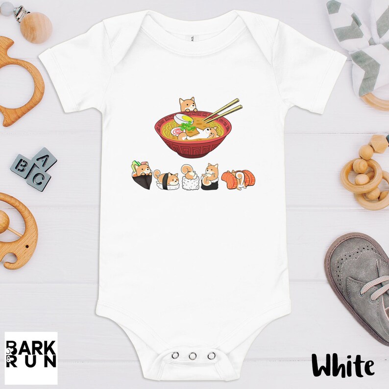Cute Baby Bodysuit With Sushi Shiba Inu Akita Inu Kawaii Art 100/% Cotton SHIBA AKITA ONESIE Bella+Canvas