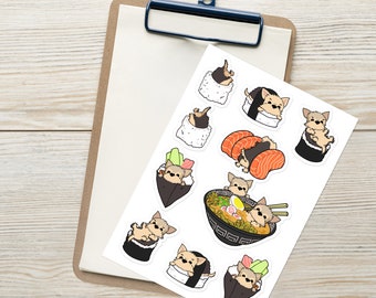 YORKSHIRE TERRIER STICKERS: Yorkshire Terrier Sushi Sticker Sheet, 10 Decals, Original Design Sticker Pack by Bark&Run!