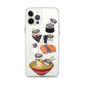 SCHNAUZER iPHONE CASE, Sushi Chubby Style Illustrations of a Schnauzer Dog on Premium Transparent iPhone Case