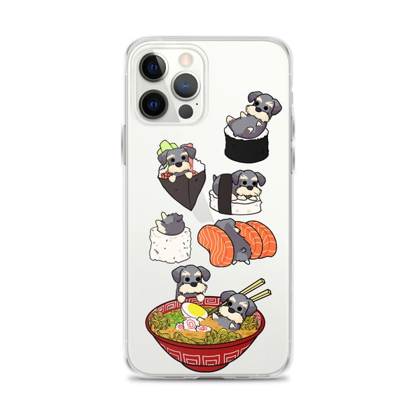 SCHNAUZER iPHONE CASE, Sushi Chubby Style Illustrations of a Schnauzer Dog on Premium Transparent iPhone Case