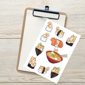 SHIBA INU STICKERS: Shiba Inu Sushi Sticker Sheet, 10 Decals, Sticker Pack for Shiba Inu Dog Lovers